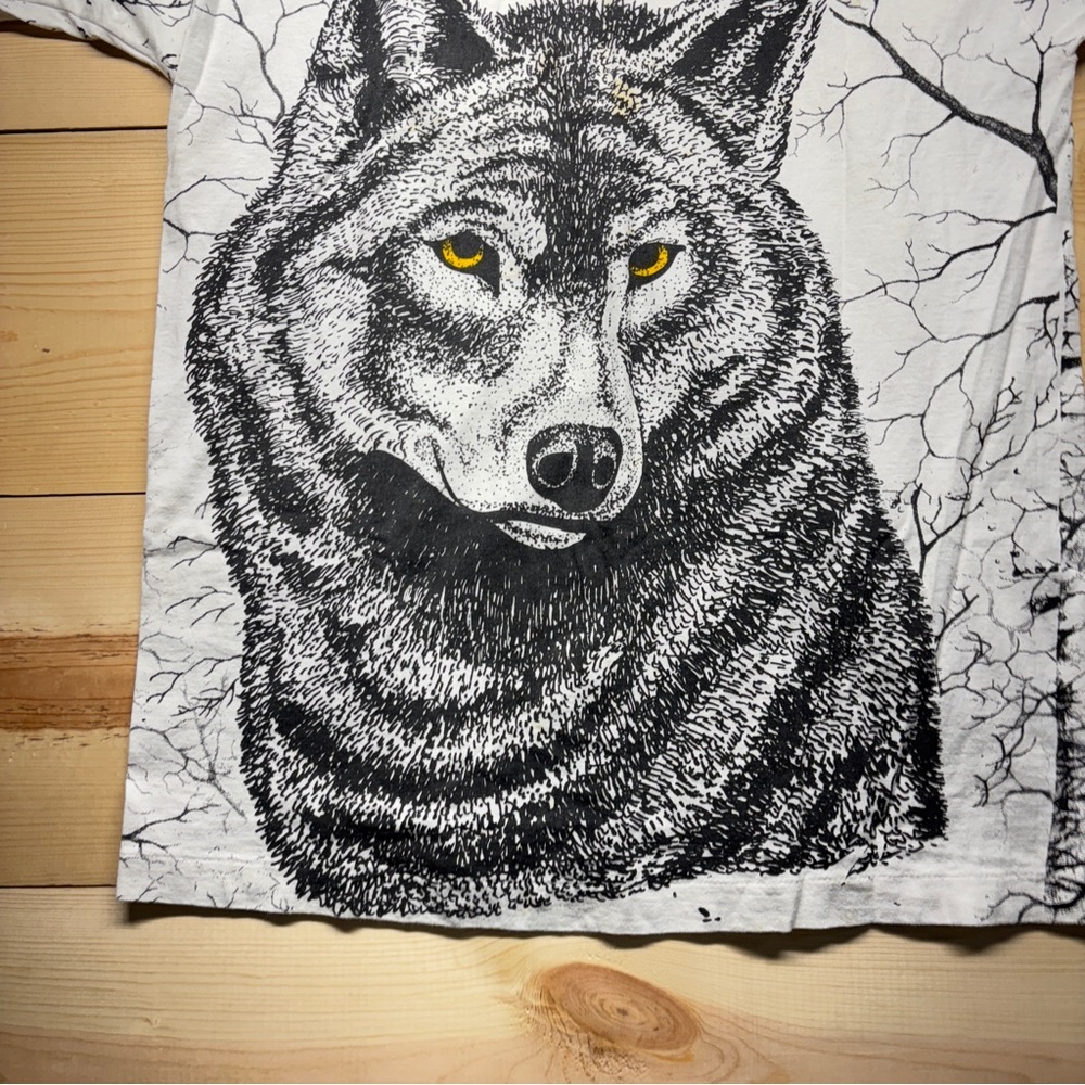 Vintage Wolf All Over Print Shirt Mens XL White Black ADA Single Stitch - Picture 2 of 14